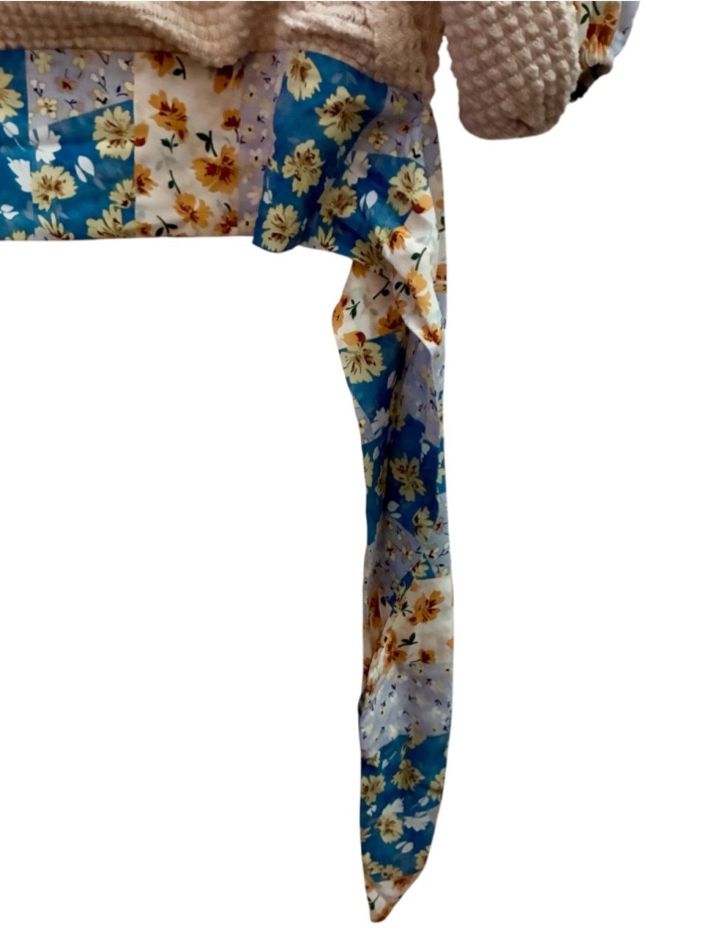 Floral Patchwork Waffle Knit Wrap Tie V-Neck Blouse Top Size X-Large XL 2X - Picture 6 of 14